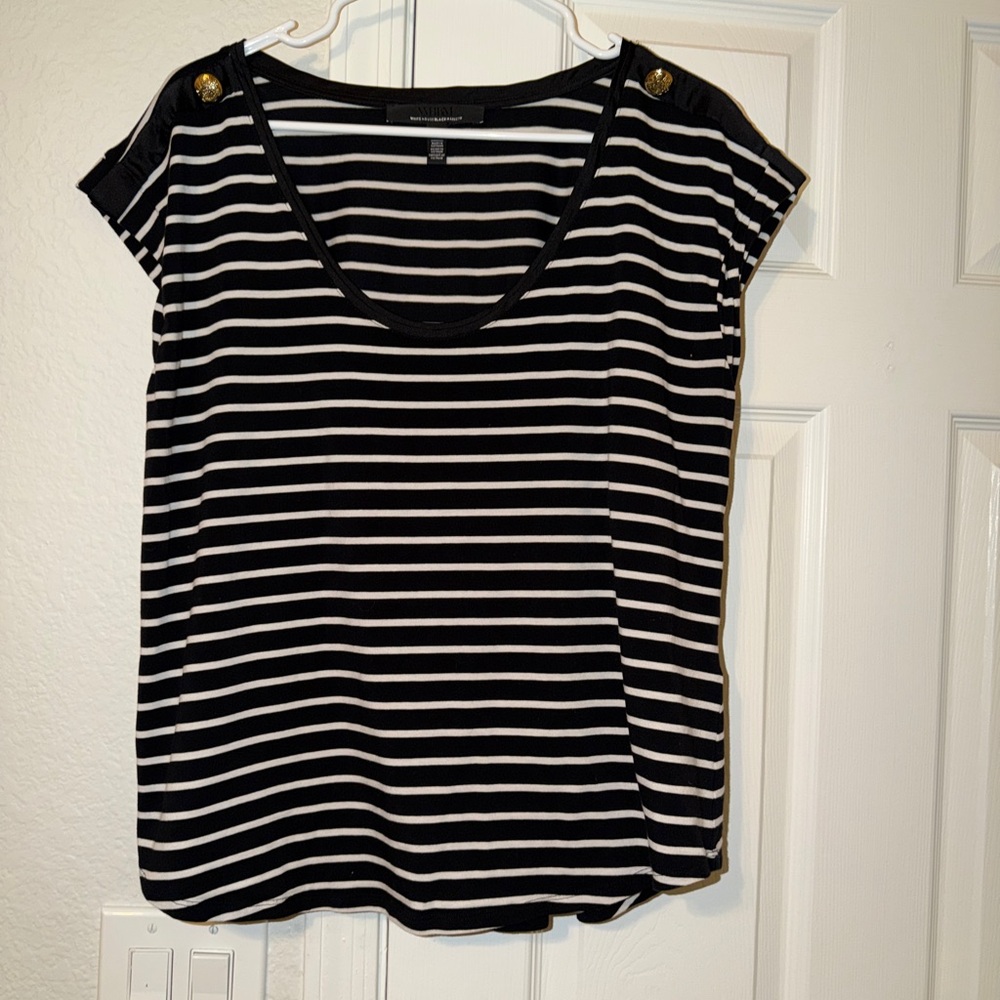 White House Black Market Black and White Striped Short Sleeve Tee